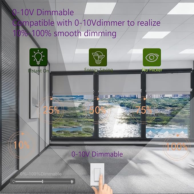4 Pack 2X4 LED Flat Panel Light Drop Ceiling Office Fixture 5 CCT 3000K-6500K Adjustable & 5 Wattage 30W-40W-50W-60W-72W Selectable, 0-10V Dimmable,LED Troffer Flat Panel Light