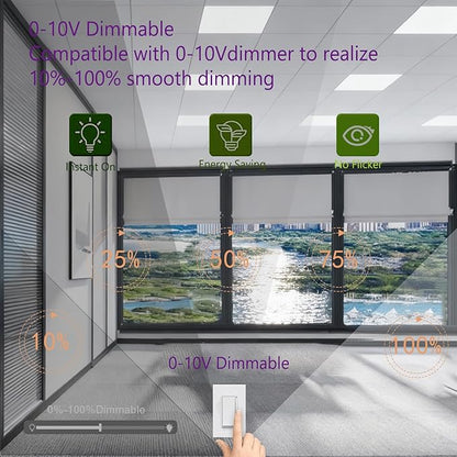 4 Pack 2x2 LED Flat Panel Light Drop Ceiling Office Fixture 5 CCT 3000K-6500K Adjustable & 5 Wattage 15W-20W-30W-40W-50W Selectable, 0-10V Dimmable，led Drop Ceiling Flat Panel troffer Light