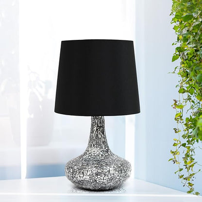 Simple Designs LT1143-BLK Colored Glass Fusion Montage Table Lamp and Matching Faux Silk Shade for Entryway, Living Room, Hallway, Bedroom, Office, Black