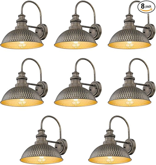 Outdoor Barn Light Fixture, 11.4 Inch Farmhouse Exterior Vintage Wall Mount Lighting, Anti-Rust Waterproof Industrial Outside Wall Sconces for House Porch Patio Garage Yard (Vintage Bronze, 8 Pack)