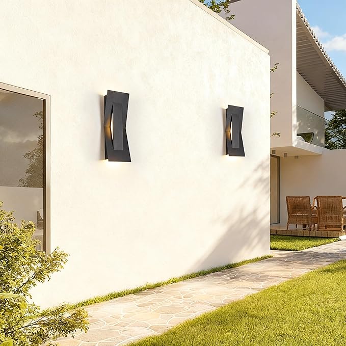 2 Pack LED Outdoor Wall Lights Dimmable, 3000K, 15" Modern Black Outdoor Wall Sconce, ADA Compliant, IP65 Waterproof, Boat Design Exterior Wall Light for Entrance, Hallway, Garage, Porch