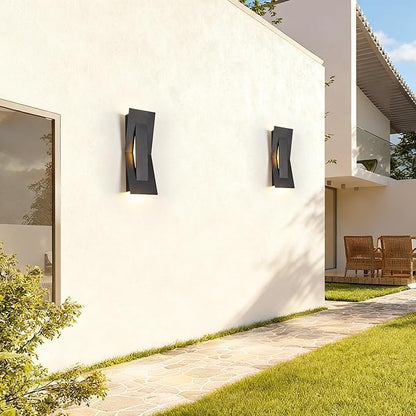 2 Pack LED Outdoor Wall Lights Dimmable, 3000K, 15" Modern Black Outdoor Wall Sconce, ADA Compliant, IP65 Waterproof, Boat Design Exterior Wall Light for Entrance, Hallway, Garage, Porch