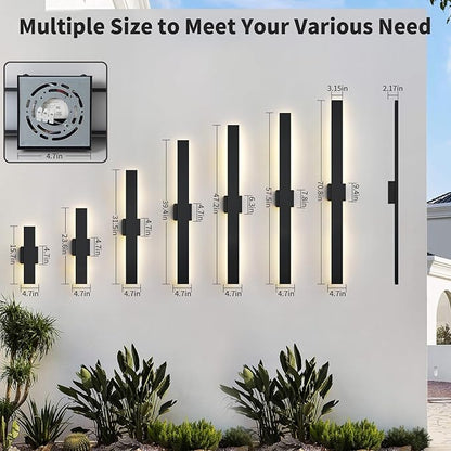 2 Pack 47.2 inch Modern LED Outdoor Wall Light, 3000K 4000K 5000K 10%-100% Dimmable Lights for Outside, IP65 Waterproof Exterior Long Wall Lights for House, Porch, Garage, Patio, Yard, Entrance Black