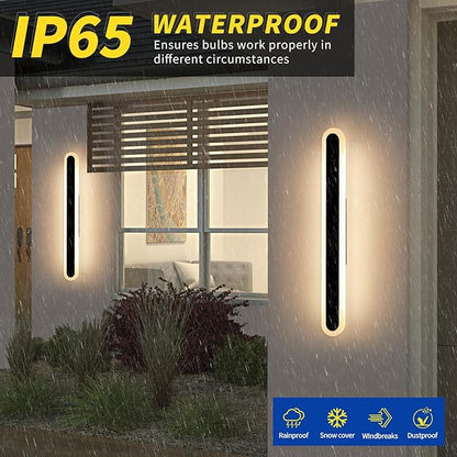 2 Pack 31.4inch Modern Exterior Wall Lights, 3 CCT 3000K/4500K/6000K, Long Oval Outdoor Wall Mount Sconces, 31W, IP65 Waterproof Minimalist Strip Led Lighting for House, Porch, Garage, Garden