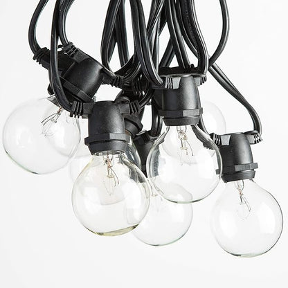 Hometown Evolution, Inc. 25 Foot C9 Commercial Exterior Globe String Lights with 20 G50 2 Inch Clear Bulbs (Black Wire) for Weatherproof Heavy Duty Vintage Outside Lighting