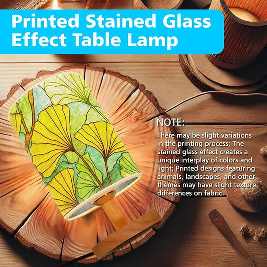 Ginkgo Tree Table Lamp LED 3-Color Pressed Bedside, Ginkgo Tree Shade Lamp with Wood Base for Bedroom Living Room Desk Office