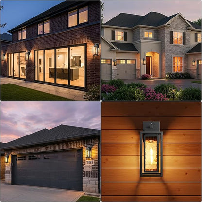 Dusk to Dawn Exterior Porch Light Fixture, Water Ripple Outdoor Wall Lantern Black, 2 Pack Sensor Outside Lantern Lamp, Waterproof Wall Sconce Light, Outside Mount Lamp for Doorway(Bulb Included)