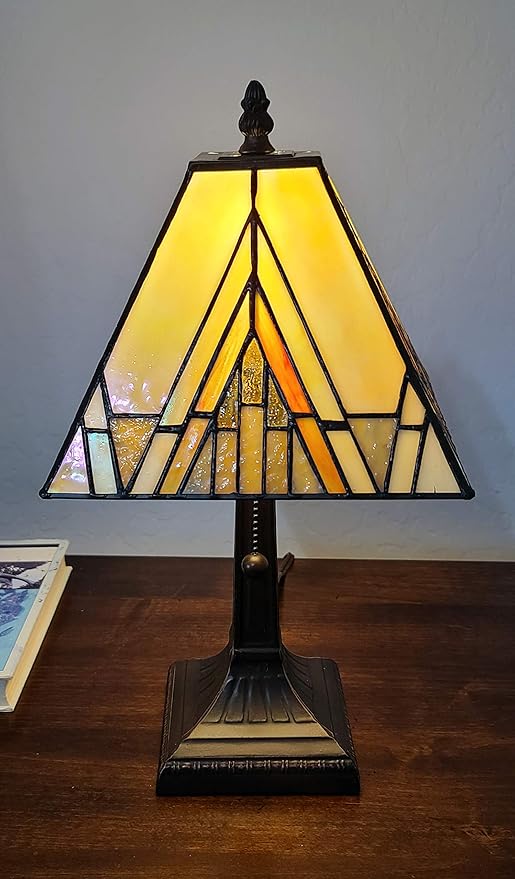 Amora Lighting Tiffany Style Mission Table Lamp with Vintage Stained Glass Decor