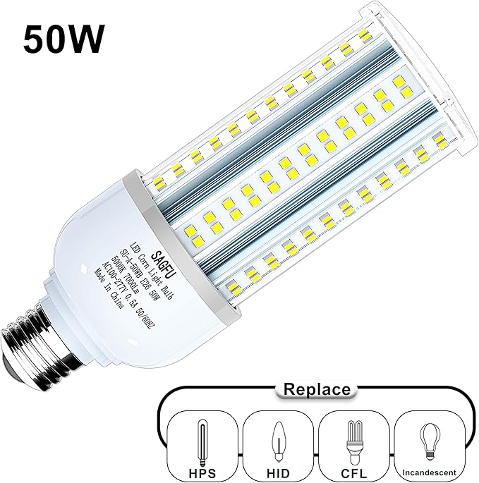 50W LED Corn COB Light Bulb, LED Corn Bulb 5000K Daylight White,2-Pack 500W Equivalent,Super Bright,E26 Base for Indoor Outdoor Workshop Garage Warehouse High Bay Lighting G3 (50W 2PACK)