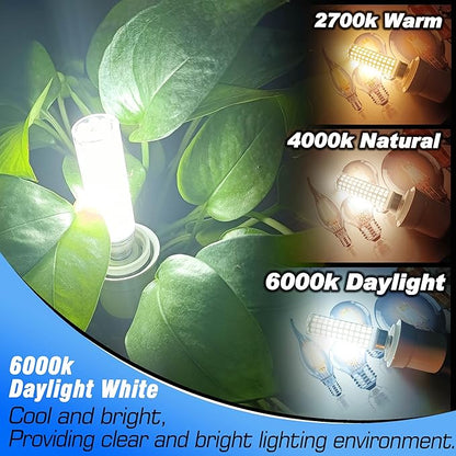E12 100 Watt Equivalent LED Candelabra Bulbs 10W 6000K Daylight White 1200lm 120 Volt C7 T6 E12 LED Pendant Lights for Chandelier Ceiling Fan Corn Light Bulbs Salt Lamp, Non-dimmable, 4 Pack