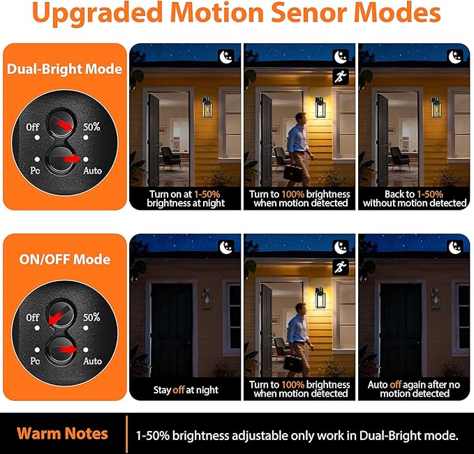 BesLowe 2-Pack Motion Sensor Outdoor Wall Lights, Dusk to Dawn Porch Lights Outdoor Sconces with Seeded Glass, Black Exterior Lighting Fixtures Wall Mount, Outside Lights for House Front Door Garage