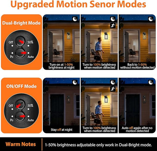 BesLowe 2-Pack Motion Sensor Outdoor Wall Lights, Dusk to Dawn Porch Lights Outdoor Sconces with Seeded Glass, Black Exterior Lighting Fixtures Wall Mount, Outside Lights for House Front Door Garage