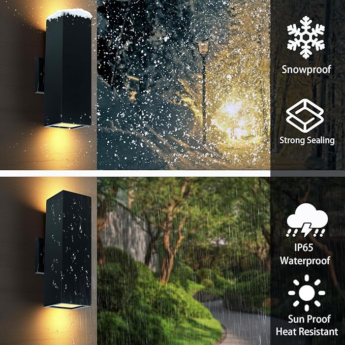 Up and Down Lights Outdoor Wall Light Dusk to Dawn, Exterior Light Fixture Wall Mount 2 Pack, Matte Black Front Porch Light, IP65 Outdoor Wall Sconce for Patio, Garage, Front Door - ETL Listed