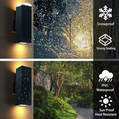 Up and Down Lights Outdoor Wall Light Dusk to Dawn, Exterior Light Fixture Wall Mount 2 Pack, Matte Black Front Porch Light, IP65 Outdoor Wall Sconce for Patio, Garage, Front Door - ETL Listed