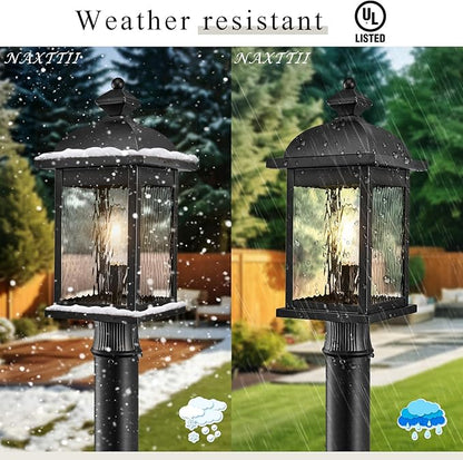 Outdoor Post Lights 21 Inch Height Large Size Lamp Post Outdoor Lighting Black Porch Lights Outdoor Pillar Lantern with Water Ripple Glass for Garden Backyard Walkway and Pathway