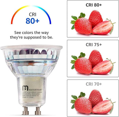 MASTERY MART GU10 LED Light Bulbs 4.5W Spotlight Bulb, UL Listed, Energy Star Certified, 5000K Soft White, Dimmable, 18 Count (Pack of 1)