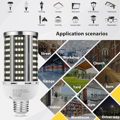 35W 6 pack LED Corn Light Bulb,(300W Equivalent ) Commercial Grade Daylight 5000K E26/E39 5000LM Medium Mogul Base LED Lamp,Large Area Lights For Outdoor Indoor Garage Warehouse Factory Bay Light
