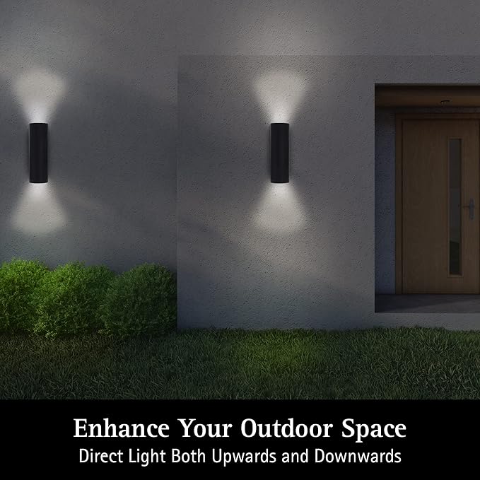Ultralux 12 Inch Modern LED Matte Black Up and Down Wall Light, Outdoor Wall Sconce Front Door Light Fixture, 2000 Lumen Outdoor Sconce 30 Watt Outside Lights for House 3000K Exterior Light Fixture