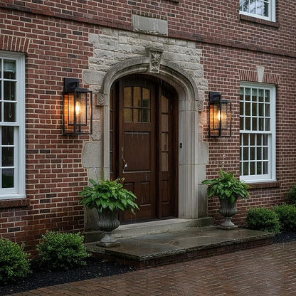 21" Outdoor Wall Light Fixtures Waterproofed Exterior Lantern W/Sturdy Rectangular Double Cage In Satin Black&Clear Tempered Glass,Sconce Mounted For House Patio,Front door,Porch,Garage Lighting 2Pack