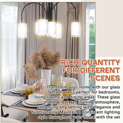 8 Pcs White Linen Frosted Glass Shade Replacements for Pendant Light Fixtures Glass Lamp Shade Cover, 1-5/8 Inch Fitter E26 Base, 4"w x 6"h, Replacement Lamp Globe for Chandelier Wall Sconce