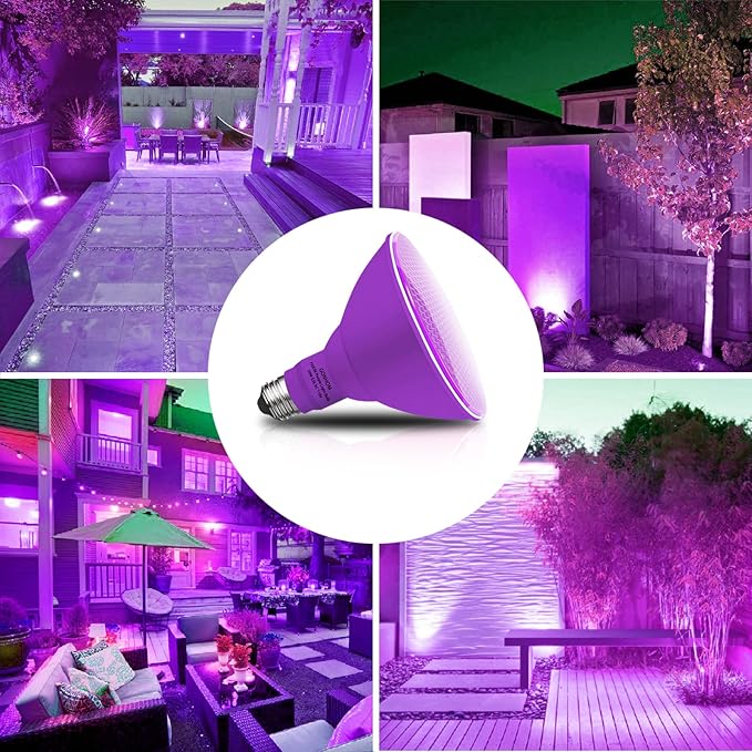 PAR38 Flood Lights Outdoor,Dimmable LED Flood Light Bulbs,20W(Equivalent to 200W),E26 Base,Outdoor Porch,Holiday Lighting,LED Flood Light Bulb for Halloween,Christmas,2 Pack Purple