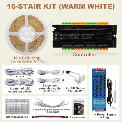 Intelligent 16-Step Motion Sensor Stair Light for Indoor, 40 inches Long Cuttable Motion Lights for Stairs (16 Stairs,3000K)
