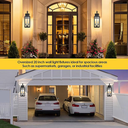 20'' Large Outdoor Wall Light Fixtures with Closed Bottom, 2-Pack Waterproof Porch Lights Outdoor, Anti Rust Modern Sconce Lights with E12 Socket, for Big House Garage Supermarket Factory