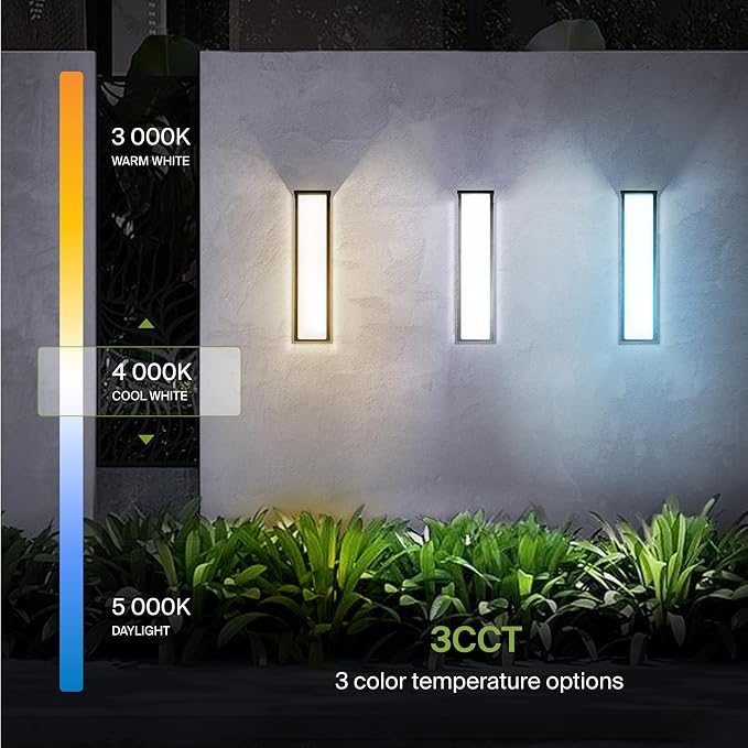 ASD LED 24" Outdoor Wall Light, Front Door House Sconce | 3CCT, Dimmable, Waterproof, ETL Listed | 30W 2600LM 3000-5000K 100-277V | Exterior Patio Lighting Fixture, Porch Lamp | Black