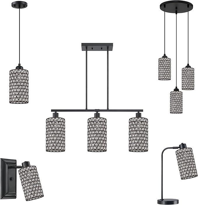 Doraimi Lighting 2 Pack Polyhedral Crystal Metal Pendant Ceiling Chandelier Wall Sconce Lamp Replacement Covers Shade Fixture Oil Rubbed Bronze Finish,1.66" Fitter Size,7.9" high*4.8" Diameter
