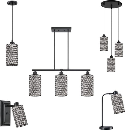 Doraimi Lighting 2 Pack Polyhedral Crystal Metal Pendant Ceiling Chandelier Wall Sconce Lamp Replacement Covers Shade Fixture Oil Rubbed Bronze Finish,1.66" Fitter Size,7.9" high*4.8" Diameter