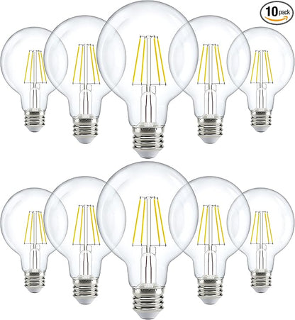 Sunco 10 Pack G25 LED Light Bulbs, Filament Edison Globe, Vanity Lighting Bulb for Bathroom Bedroom, 500 LM, 5W (60W Equivalent), 3000K Warm White, Dimmable, E26 Base, Clear UL