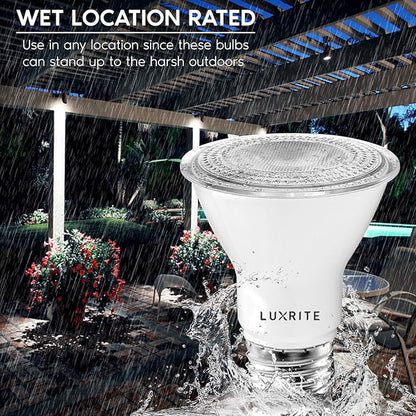 LUXRITE 4 Pack PAR20 LED Bulbs, 50W Equivalent, 4000K Cool White, Dimmable LED Spotlight Bulb, Indoor Outdoor, 7W, 500 Lumens, Wet Rated, E26 Standard Base, UL Listed