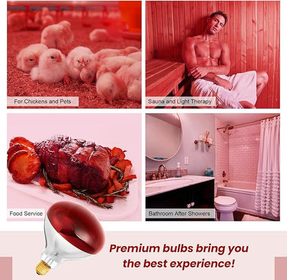 Treela 6 Pcs 110V 175W Red Infrared Bulbs Medium E26 Base, Red Heat Lamp Flood Light Bulbs Heat Light for Bathroom Chickens Brooder Pets