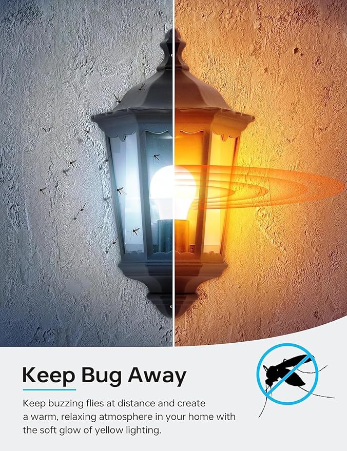 KINDEEP Yellow Bug Light Bulb Outdoor, 150W-200W Equivalent LED Bug Light for Outside, A21 E26 23W 2000K Warm Lights Bulbs for Porch/Patio/Hallway/Backyard, Non-Dim White Housing, 4 Pack