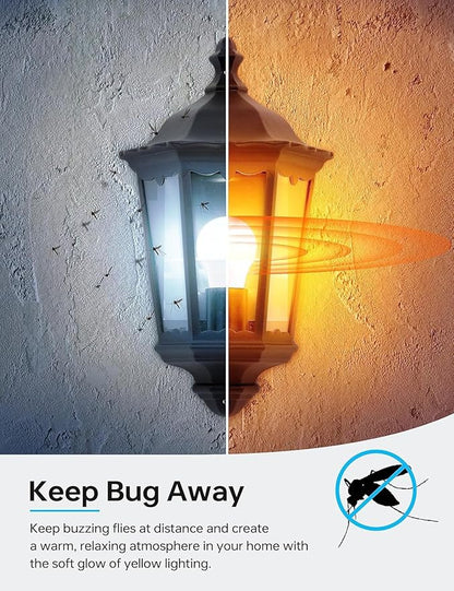 KINDEEP Yellow Bug Light Bulb Outdoor, 150W-200W Equivalent LED Bug Light for Outside, A21 E26 23W 2000K Warm Lights Bulbs for Porch/Patio/Hallway/Backyard, Non-Dim White Housing, 4 Pack