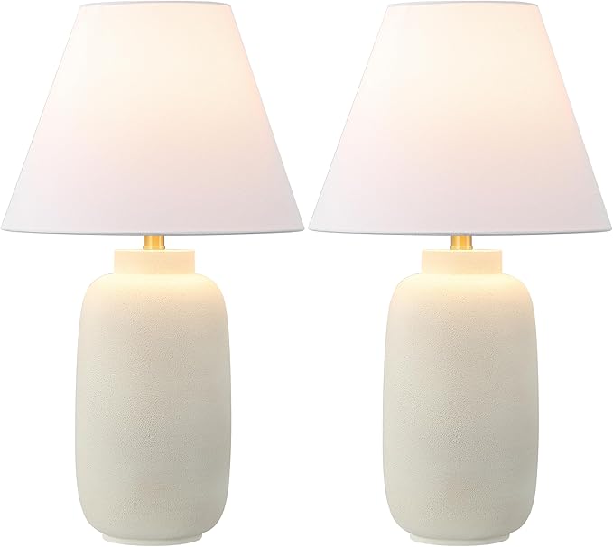JONATHAN Y JYL5603B-SET2 24.5" Modern Minimalist Table Lamp Set of 2, Matte Cream Ginger Jar Farmhouse Bedside Lamps for Bedroom, Living Room, Office with White Linen Shade, LED Bulbs Included