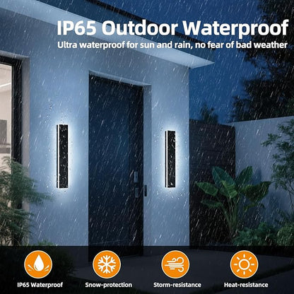 Upgrade Widened 2 Pack 23.6inch Outdoor Wall Sconce, 3000K-6000K Dimmable Modern LED Wall Mount Light, IP65 Waterproof, Black Exterior Lighting for House, Porch, Garage with Remote Control