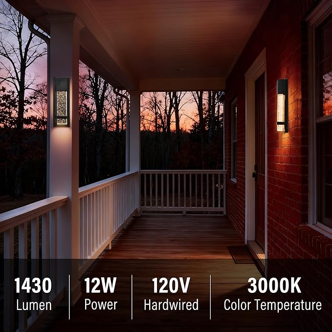 Modern LED Outdoor Wall Sconce, 13.8'' Black Exterior Wall Light Fixture with Crystal Bubble Glass, Hardwired Outdoor Light for Porch, Patio, Garage, Coach Lights, Waterproof Wall Mount Sconce