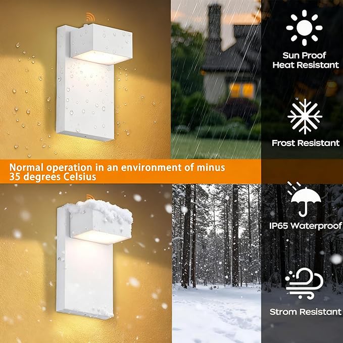 Alighting Outdoor Light Fixtures with Dusk to Dawn Sensor, White LED Porch Lights, 3000K Warm White, Rust-Resistant Modern Waterproof Wall Lantern for for Porch, Patio, Garage, Entryway
