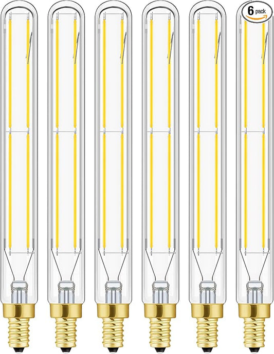 Leools E12 LED Bulb Dimmable 6W Equal 60-75 watt Light Bulb,7.3 Inch Long Led Tubular Light Bulbs,4000K Daylight AC120V 750LM T6 E12 Candelabra Bulb 60 watt for Chandeliers.6Pack