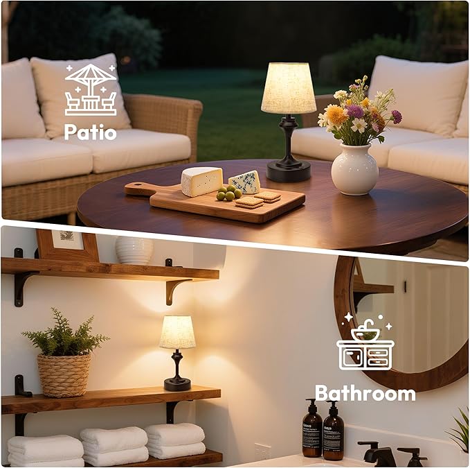 NIORSUN Portables Cordless Table Lamp, 10.2" Battery Operated Lamp, Bedside Table Lamp with Warm White Color,3 Way Dimmable Touch Desk Lamp for Bedroom Living Room Restaurant Black