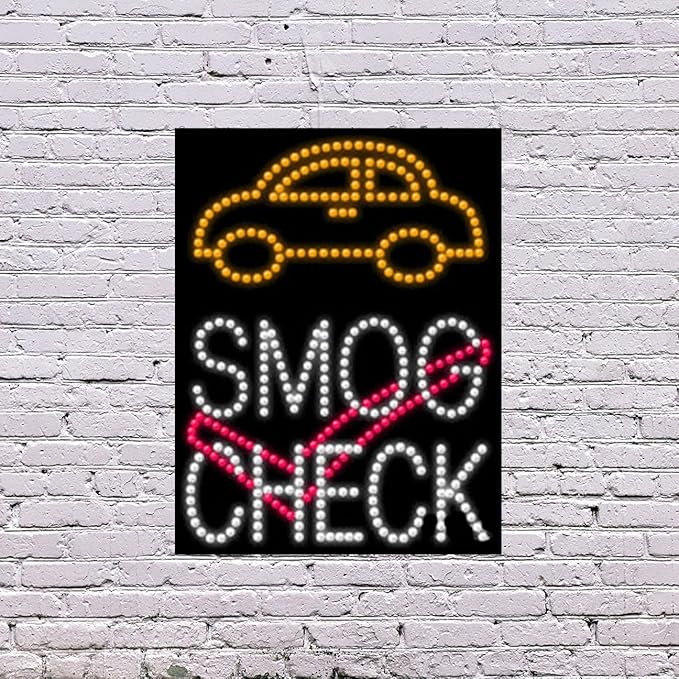 LED Smog Check Sign for Retail Business Displays |Advertising Electronic Light Up Sign for Windows Walls | 26"H x 20"W x 2"D