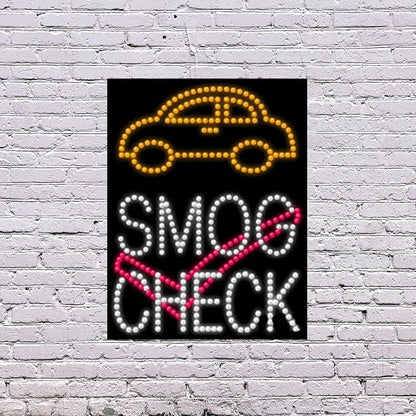 LED Smog Check Sign for Retail Business Displays |Advertising Electronic Light Up Sign for Windows Walls | 26"H x 20"W x 2"D