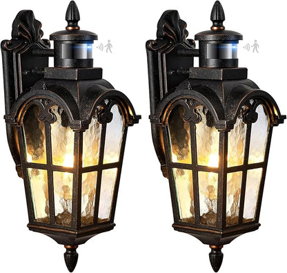 VIANIS 16.4" Outdoor Motion Sensor Light, 2 Pack Vintage ORB Porch Lights Outdoor Lantern, Dusk to Dawn Outside Light Fixtures Wall Mount, Aluminum Exterior Lighting Fixtures for House, Garden, Patio