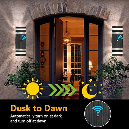 tewei 4 Pack Dusk to Dawn Outdoor Wall Lights Modern Exterior Light Fixture, 2-Layer Black Outside Lights for House, IP65 Waterproof Up and Down Outdoor Sconces Wall Lighting for Garage Porch, 3000K