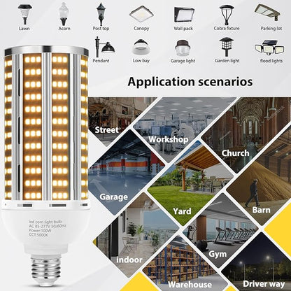 100W 2 pack LED Corn Light Bulb,Warm White 3000K(1000W Equivalent )Commercial Grade E26/E39 14200LM Medium Mogul Base LED Lamp,Large Area Lights For Outdoor Indoor Garage Warehouse Factory Bay Light