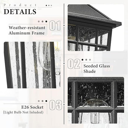 Darkaway Outdoor Wall Lights for House, Exterior Lighting Fixtures Wall Mount Outdoor Porch Lights Waterproof Black Outdoor Sconce Lights with Seeded Glass for Patio Hallway Garage,2 Pack