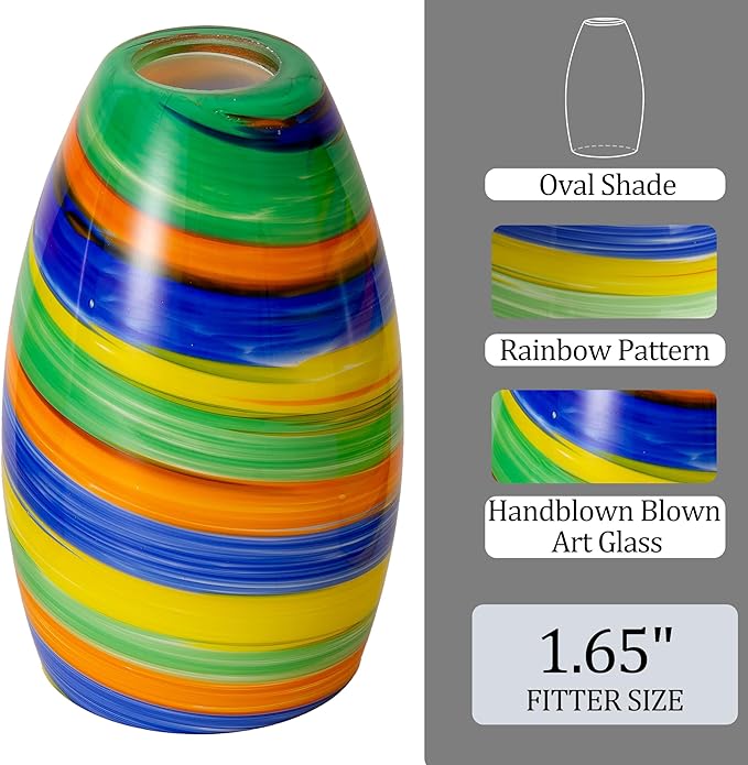 Glass Pendant Lamp Shade 4.72" Rainbow Art Glass chandeliers Cover Mini Oval Light Shade Replacement Shade Only Light Fixtures for Kitchen Island Dining Room,Living,Foyer,Hallway, Entry 1-Pack