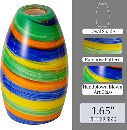Glass Pendant Lamp Shade 4.72" Rainbow Art Glass chandeliers Cover Mini Oval Light Shade Replacement Shade Only Light Fixtures for Kitchen Island Dining Room,Living,Foyer,Hallway, Entry 1-Pack