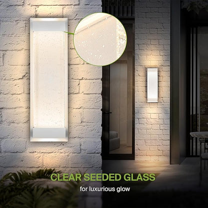 ASD LED 18" Bubble Glass Wall Light Fixture, Outdoor & Indoor Seeded Sconce | 3CCT, Waterproof, Dimmable, Up-Down Glow, ETL Listed | 22W 520LM 3000-5000K 100-277V | Exterior Porch Lighting | White